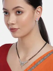 YouBella Gold-Plated Stone-Studded & Beaded Mangalsutra With Earrings