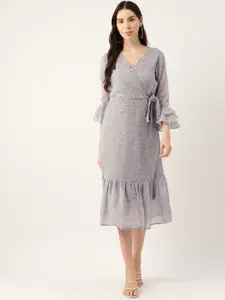 Deewa Grey Floral Georgette Midi Dress