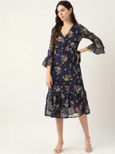 Deewa Blue Floral Georgette Midi Dress