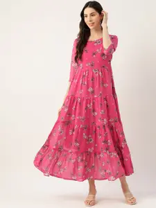 Deewa Pink Floral Georgette Maxi Dress