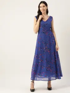Deewa Blue & Red Floral Georgette Maxi Dress