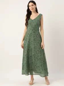 Deewa Green Floral Georgette Maxi Dress