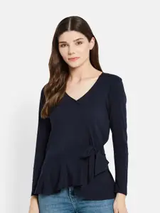 UNMADE V-Neck Long Sleeves Tie-Ups Wrap Top