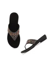 Style Shoes Women Black Printed T-Strap Flats