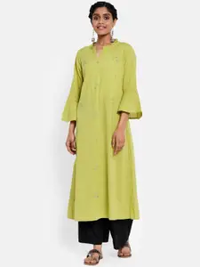 Fabindia Women Bell Sleeves Thread Work Pure Cotton Kurta
