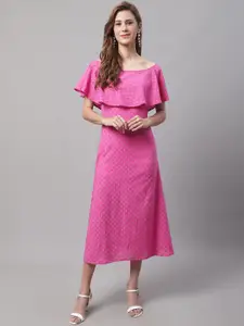 Enchanted Drapes Cotton Floral Off-Shoulder A-Line Midi Dress