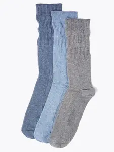 Marks & Spencer Men Pack Of 3 Ribbed Calf-Length Socks