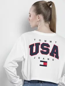 Tommy Hilfiger Women Brand Logo Embroidered Drop-Shoulder Sleeves Organic Cotton T-shirt