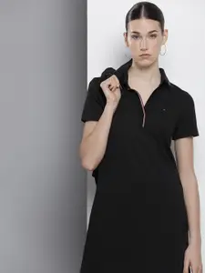 Tommy Hilfiger Solid Knitted Shirt Collar T-shirt Dress
