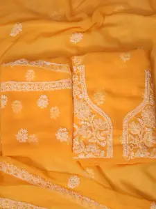 ADA Embroidered Lucknowi Chikankari Mustard Unstitched Dress Material