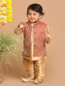 VASTRAMAY Boys Mandarin Collar Kurta with Pyjamas & Nehru Jacket