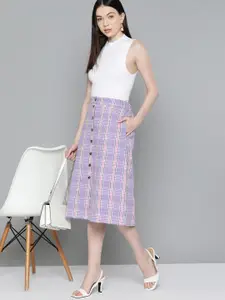 Chemistry Cotton Checked Button Detail A-Line Skirt