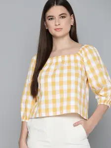 Chemistry Checked Cotton Puff Sleeve Top