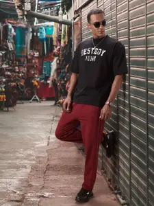 Kook N Keech Men Magical Maroon Mid-Rise Pure Cotton Work To Lounge Track Pants