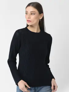 Crimsoune Club Women Cable Knit Acrylic Pullover Sweater