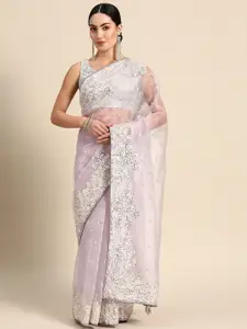 Anouk Floral Sequinned Organza Saree