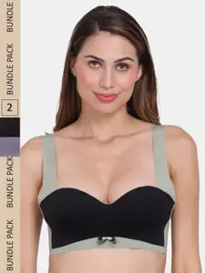 Amour Secret Pack of 2 Colourblocked Push Up Bra - Underwired Lightly Padded