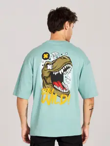 Snitch Men Sea Typography Printed Drop-Shoulder Sleeves Oversize Cotton T-shirt