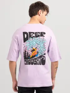 Snitch Men Typography Printed Drop-Shoulder Sleeves Cotton T-shirt