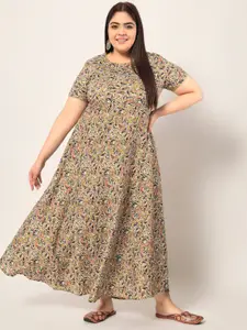 KBZ Plus Size Ethnic Motifs Maxi Cotton Dress