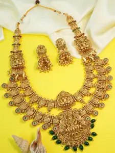 GRIIHAM Gold-Plated CZ Studded Laxmi Necklace set