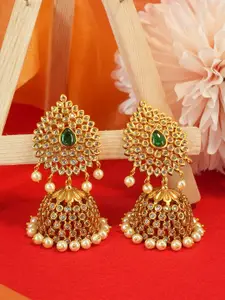 GRIIHAM Gold-Plated CZ Studded Jhumkas