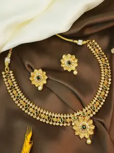 GRIIHAM Sayara Collection Gold-Plated CZ Studded Necklace Set