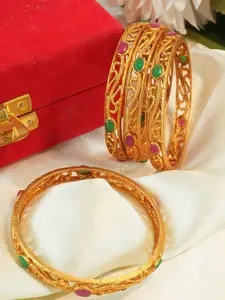 GRIIHAM Set Of 4 Gold-Plated Stone-Studded Bangles
