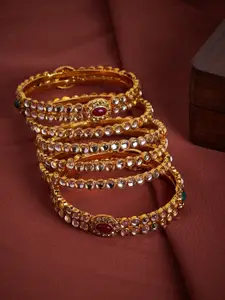 PANASH Set Of 6 Gold-Plated Kundan-Studded Bangles
