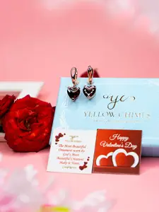 Yellow Chimes Rose Gold-Plated Heart Shaped Drop Earrings