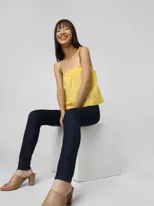 ONLY Women Slim Fit High-Rise Cropped Cotton Stretchable Jeans