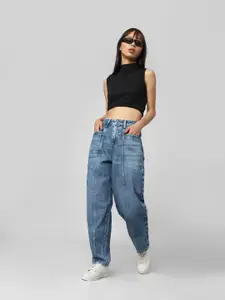 ONLY Women Relaxed Fit High-Rise Heavy Fade Cotton Stretchable Jeans