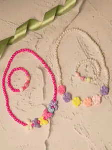 Jewelz Set of 4 Beaded Brass-Plated Necklace With Bracelets