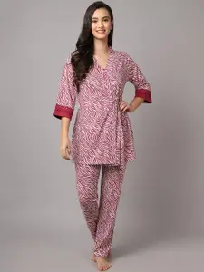 Aerowarm Women 2 Pieces Abstract Printed Pure Cotton Night Suit