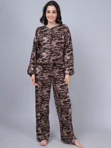 Aerowarm Women 2 Pieces Abstract Printed Pure Cotton Night Suit