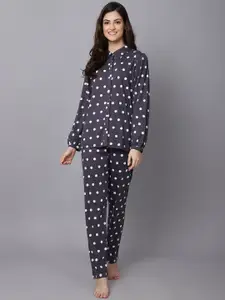 Aerowarm Women 2 Pieces Polka Dots Printed Pure Cotton Night Suit
