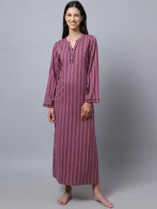 Aerowarm Striped Pure Cotton Maxi Nightdress
