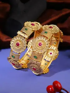 Adwitiya Collection Set Of 2 Gold-Plated Stone Studded Bangles