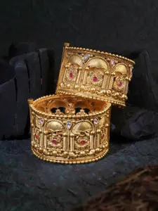 Adwitiya Collection Set Of 2 Gold-Plated Stone-Studded Pearl-Beaded Bangles