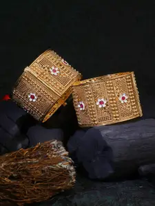 Adwitiya Collection Set Of 2 Gold-Plated Stone-Studded Bangles