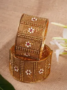 Adwitiya Collection Set Of 2 Gold-Plated Stone-Studded Bangles