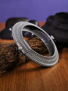 Adwitiya Collection Silver-Plated Beaded Oxidised Kada Bangle