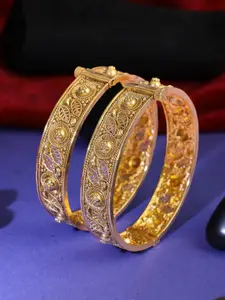Adwitiya Collection Set Of 2 Gold-plated Stone-Studded & Beaded Kada Bangles