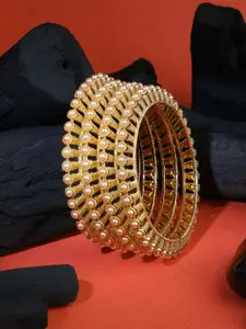 Adwitiya Collection Set Of 4 Gold-Plated & Pearl-Studded Bangles