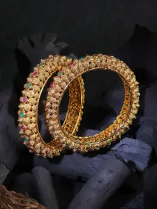 Adwitiya Collection Set Of 2 Gold-Plated Artificial Stone-Studded Bangles
