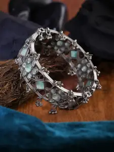 Adwitiya Collection Silver-Plated Oxidised Stone-Studded Bangle
