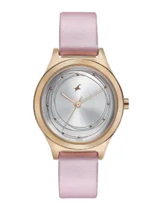 Fastrack Women Brass Dial Leather Straps Analogue Watch 6152WL02