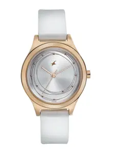 Fastrack Women Brass Dial & Leather Straps Analogue Watch 6152WL01