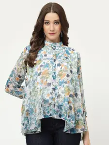 MISS AYSE Floral Printed Mandarin Collar Georgette Shirt Style Top
