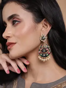 PANASH Gold-Plated Crescent Shaped Meenakari Chandbalis